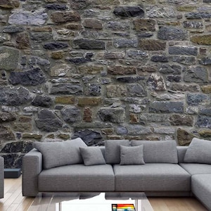 Removable Wallpaper - Textured Stone Wall Photo Mural 3D effect Wall Art Print for Accent Wall Décor Prepasted Wall Mural #MU1500