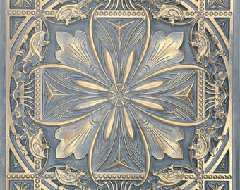 Decorative Faux Tin Ceiling Tiles for Dropped ceiling, glue up installation, or 3D wall decor. Easy DIY installation 10 tiles in Smoked Gold