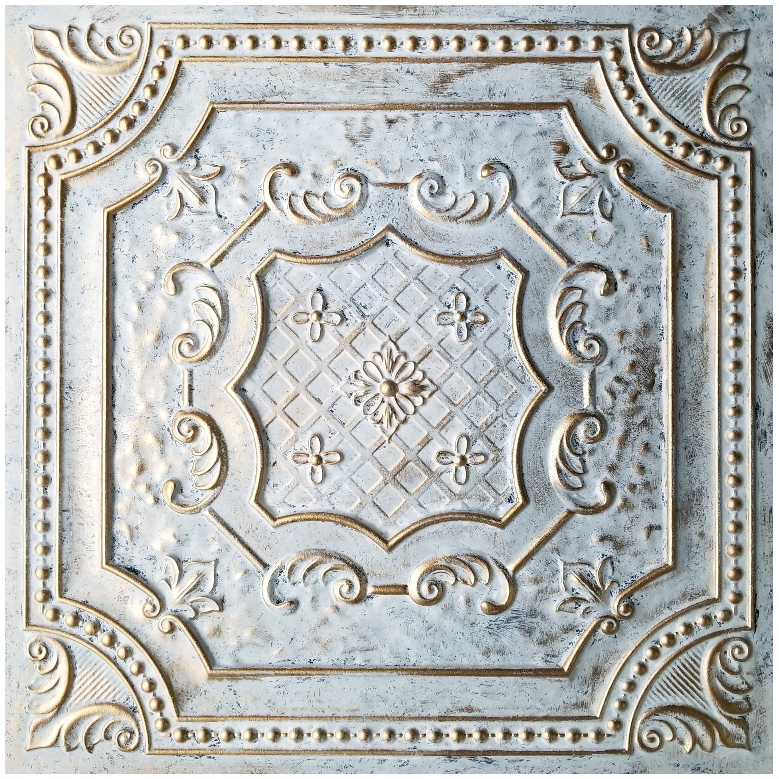 ~ 20 sq.ft Pack of 5 2X2 Panels Easy to Install Decorative Ceiling Tiles #TD04 Great as a Backdrop. Gorgeous Antique Look PVC Tiles Faux Tin Glue up or Drop in Ceiling Tile in Aged Copper