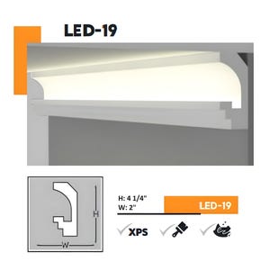 LED strip-ready Polystyrene crown molding Model #04-019. Easy to install 6.56 ft. long glue up moldings.(LED strip is NOT included)