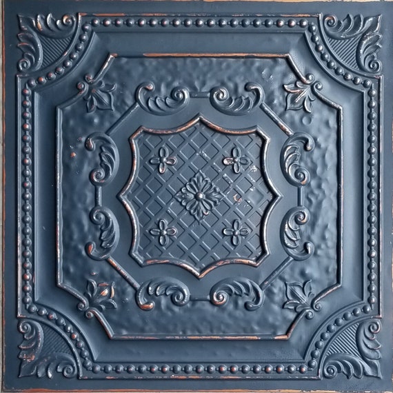 Decorative Faux Tin Ceiling Tiles For Dropped Ceiling Or Wall Paneling Easy To Install Diy Project 10 Ceiling Panels In Graphite Gold