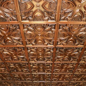 Faux Tin Ceiling Tiles for Glue up or Drop In 2x2 grid system or 3D wall decor. Easy DIY installation. 10 Decorative tiles Antique Copper image 5