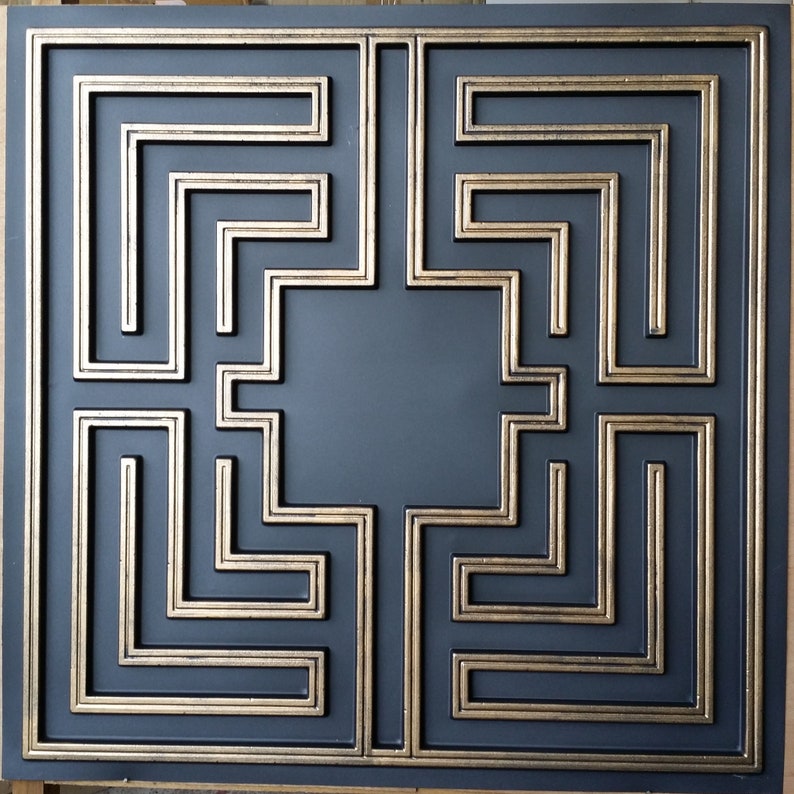 Modern Faux Tin Ceiling Tiles in Black and Gold for Glue up Etsy