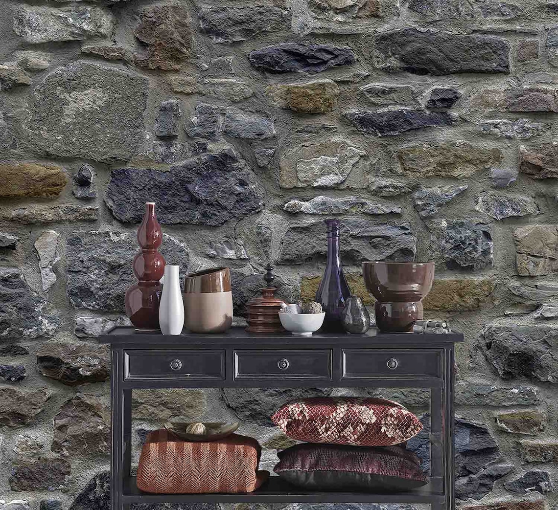 Stone Wall Photo Mural 3D effect Wall Art Print Removable Etsy