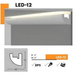 LED strip-ready Polystyrene crown molding Model #04-012. Easy to install 6.56 ft. long moldings. (LED strip is NOT included)