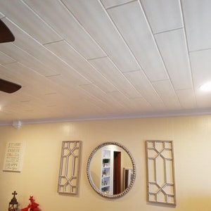 Unfinished White Styrofoam Ceiling Planks, Paintable Shiplap Ceiling Panels for Popcorn Ceiling Cover Up, DIY Glue Up Ceiling