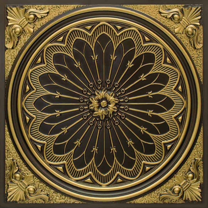 Floral Rondel Design - 2'x2' Faux Tin Ceiling Tiles, 3D Wall Panel #238 ...