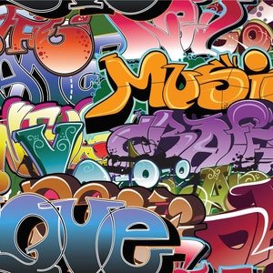 Love and Music Graffiti Mural Wall Art Print Removable Wall Décor Accent Wall Prepasted Wall Mural #MU1792