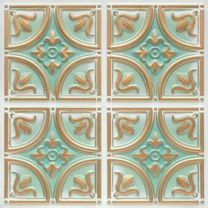 Floral Mosaic Design - 2&#39;x2&#39; Faux Tin ceiling tile / wall panel for Glue-Up installation. (0148) DIY any space with easy-to-install tiles!
