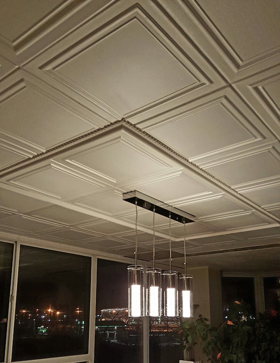 Styrofoam Ceiling Tiles Popcorn Ceiling Cover Easy Diy Etsy