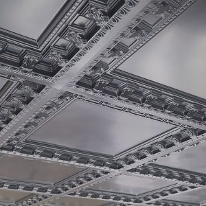 Coffered Faux Tin Decorative Ceiling Tiles. Model #236 Black Matte. Drop In into the existing 2x2 grid system (cannot be glued up) bild 3