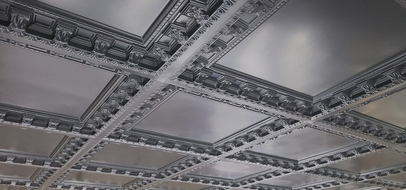 Coffered Faux Tin Decorative Ceiling Tiles. Model #236 Black Matte. Drop In into the existing 2x2 grid system (cannot be glued up) bild 3