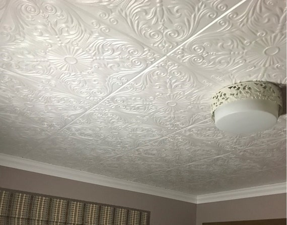 Styrofoam Ceiling Tiles Popcorn Ceiling Cover Easy Diy Installation Glue Up Over Stucco Pack Of 8 White Decorative Polystyrene Tiles