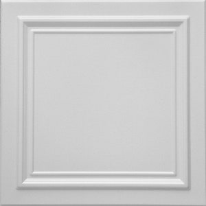 May include: White ceiling tile with a decorative, raised, square frame.