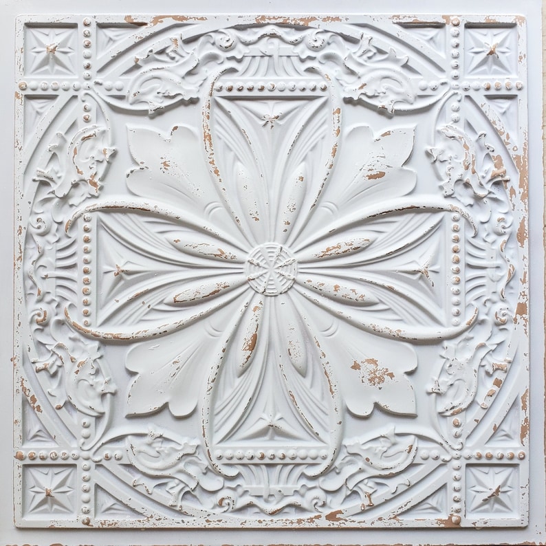Sample of Faux Tin Ceiling Tile for Dropped ceiling, glue up, or 3D wall decor. Easy DIY installation. image 4