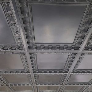 Coffered Faux Tin Decorative Ceiling Tiles. Model #236 Black Matte. Drop In into the existing 2x2 grid system (cannot be glued up) bild 5