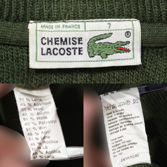 VINTAGE LACOSTE DEVANLAY Green Wool Sweater 6 Years Embroidered MADE IN  FRANCE