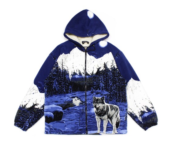 Vintage 90S Wolfs Printed Fleece Sherpa 