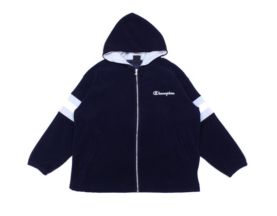 Champion 90S Logo Hooded Fleece Jacket Vintage