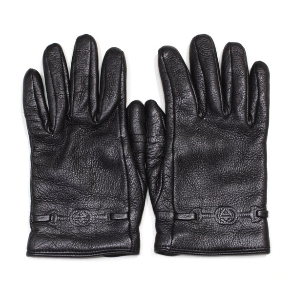 Gucci 90S Logo Horsebit Leather Gloves Vintage