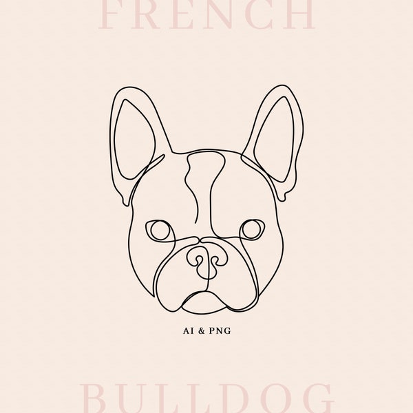 French Bulldog One-line Illustration - Vector and Raster Image included - Dog Illustration - Dog Portrait - Frenchie Lineart