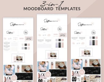 3-in-1 marchio Board modello Bundle, Branding dime di cartone, marca dime di cartone per i progettisti, modelli di Mood Board, Moodboard, Branding