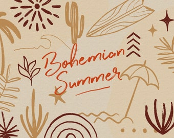 Summer Illustrations - Simple summer graphics - Hand-drawn beach & tropical graphics - Boho summer - Summer themed illustrations - Icons