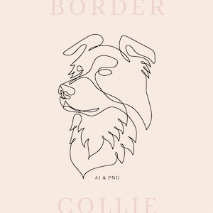 Border Collie One-line Illustration - Vector and Raster Image included - Dog Illustration - Dog Portrait - Collie Lineart - Animal Portrait