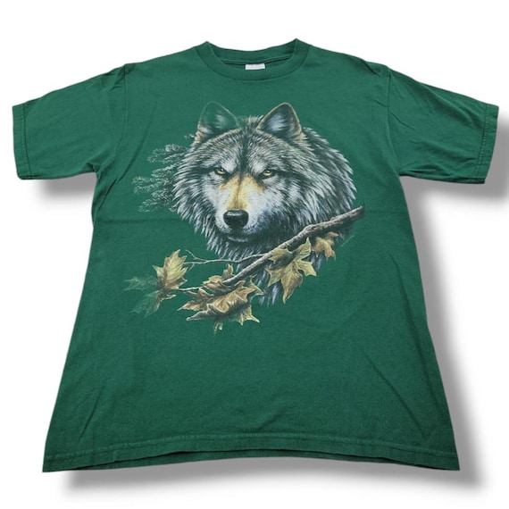 90s Vintage Anvil Shirt Size Medium Nature Tee Wolf Graphic
