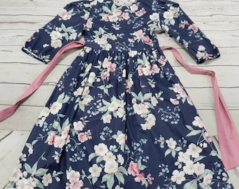 Vintage Dress Size 14 Ceil Ainsworth Floral Flowers 3/4 Sleeves