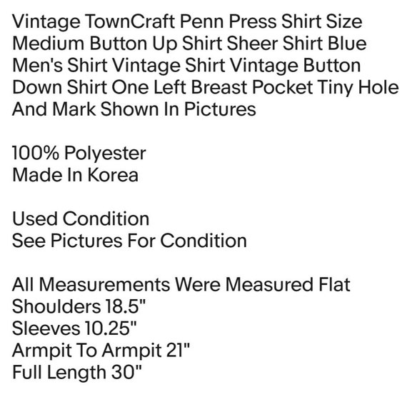 Vintage TownCraft Penn Press Shirt Size Medium Bu… - image 2