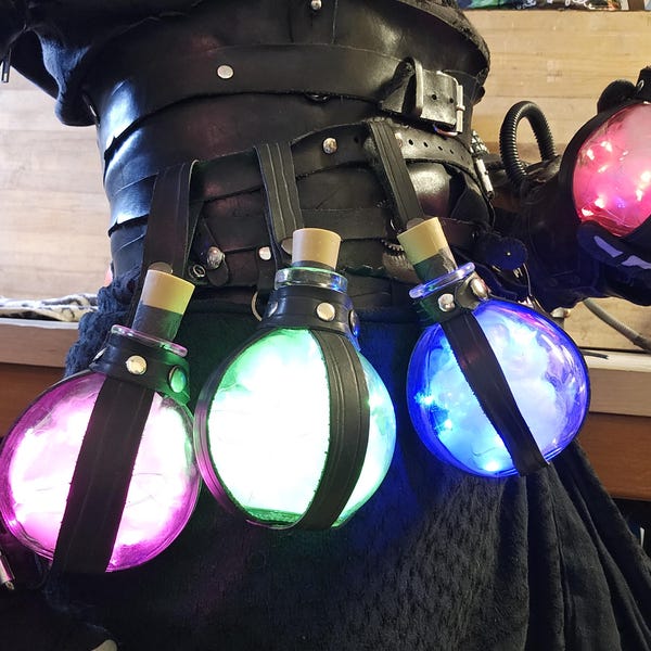 Round LED Potion Bottle with Leather Holder
