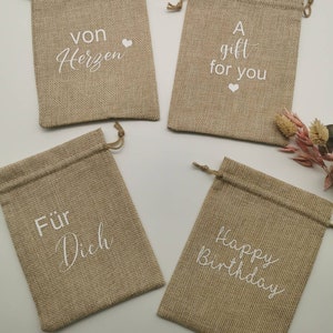 Jute Säckchen Personalisiert Geschenk Verpackung Happy Birthday für Dich Kleinigkeit