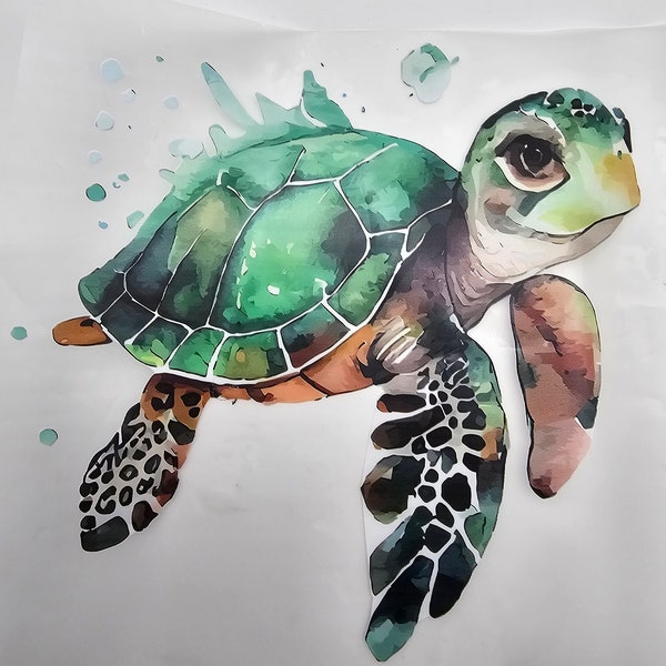 Süsse Schildkröte Bügelbild Watercolor Meer Meerestier Wasser