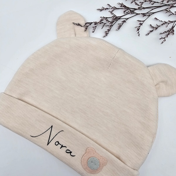 Personalisierte Babymütze mit Öhrchen Geschenk zur Geburt Taufe Babygeschenk Mützchen Baby Mütze