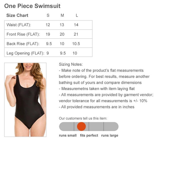 One Piece Swimsuit Size Chart