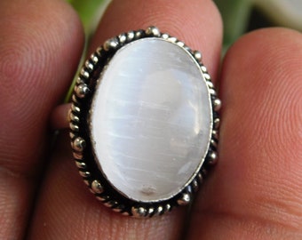 Rough Selenite 925 Sterling Silver Gemstone Jewelry Ring