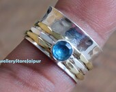 Blue Topaz spinner Ring 925 Silver Ring anxiety Ring Fidget Ring thumb Ring Spinning band Ring Bohemian Ring Women Ring gift Statement Ring