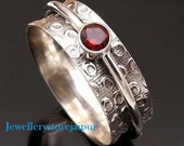 Natural Garnet Ring, Garnet Spinner Ring, 925 Sterling Silver Ring, Spinner Rings For Women, Double Band Ring, Handmade Spinner Ring For Her