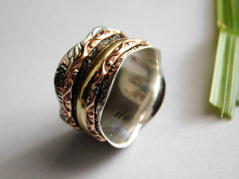 Anxiety Ring Bohemian Ring,Plain 925 Silver Ring,Three Tone Ring, Spinner Ring Fidget Ring US -7 Meditation Ring Designer Ring R-769