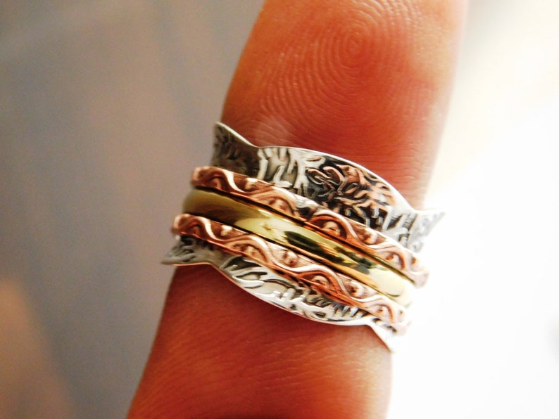 Anxiety Ring Bohemian Ring,Plain 925 Silver Ring,Three Tone Ring, Spinner Ring Fidget Ring US -7 Meditation Ring Designer Ring R-769