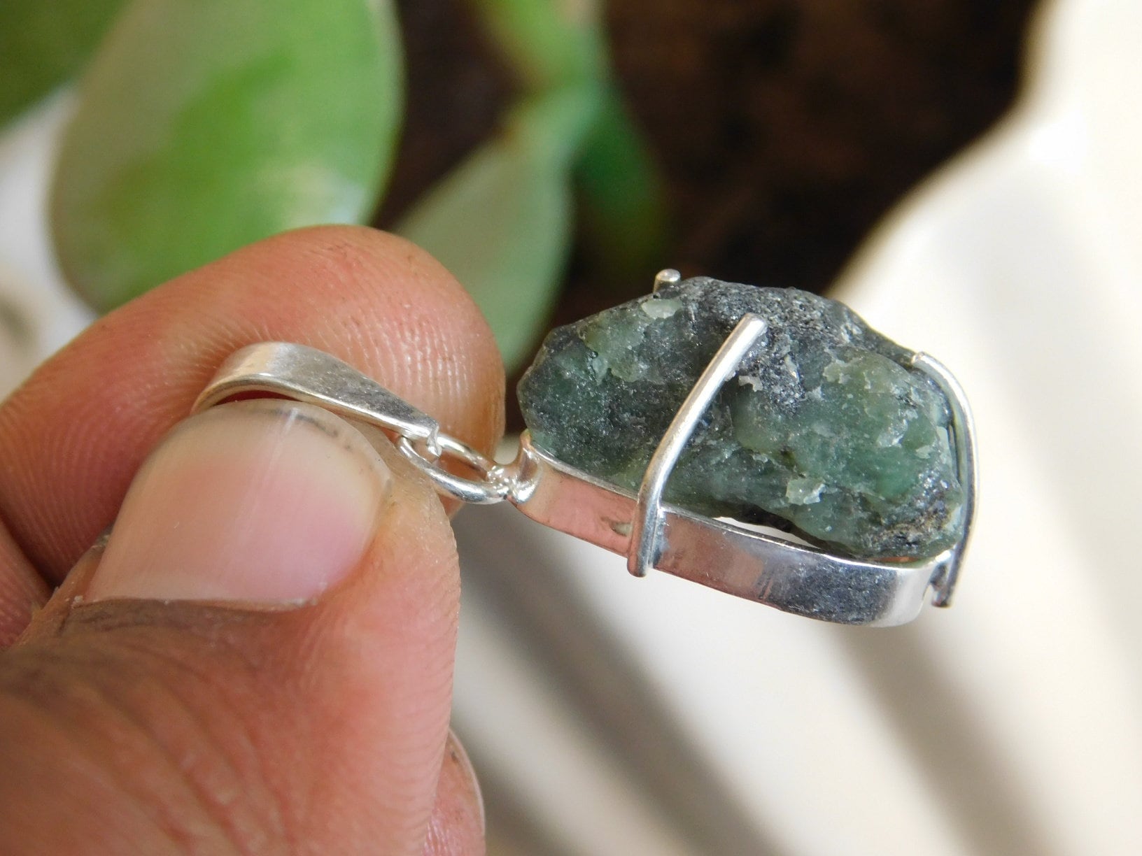 Raw Emerald Pendant rough Emerald gemstone Pendant sterling | Etsy