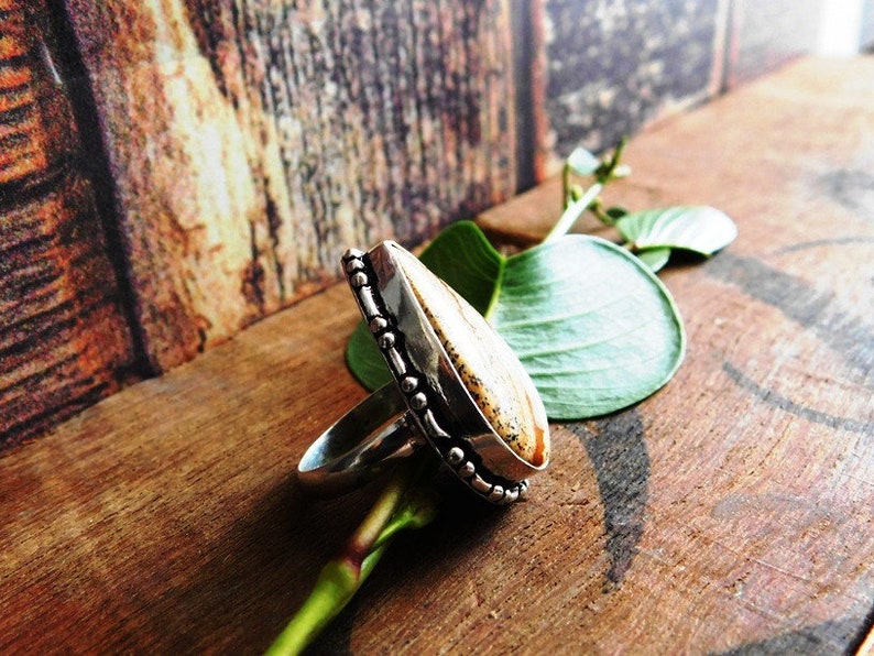 Sterling Silver ring Handmade ring Picture Jasper ring,Statement Ring US size-7.5 stone ring Picture ring,jewelry, R-492 Artisan Ring