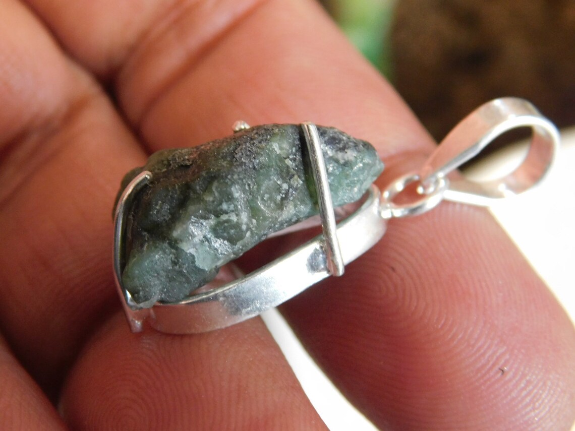 Raw Emerald Pendant rough Emerald gemstone Pendant sterling | Etsy