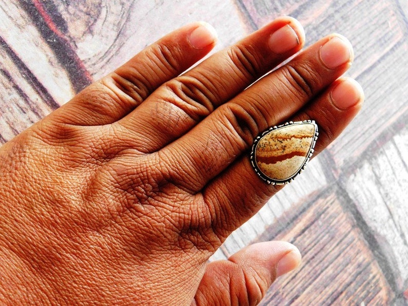 Sterling Silver ring Handmade ring Picture Jasper ring,Statement Ring US size-7.5 stone ring Picture ring,jewelry, R-492 Artisan Ring