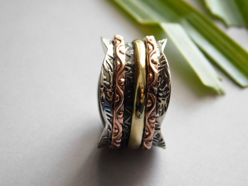 Anxiety Ring Bohemian Ring,Plain 925 Silver Ring,Three Tone Ring, Spinner Ring Fidget Ring US -7 Meditation Ring Designer Ring R-769
