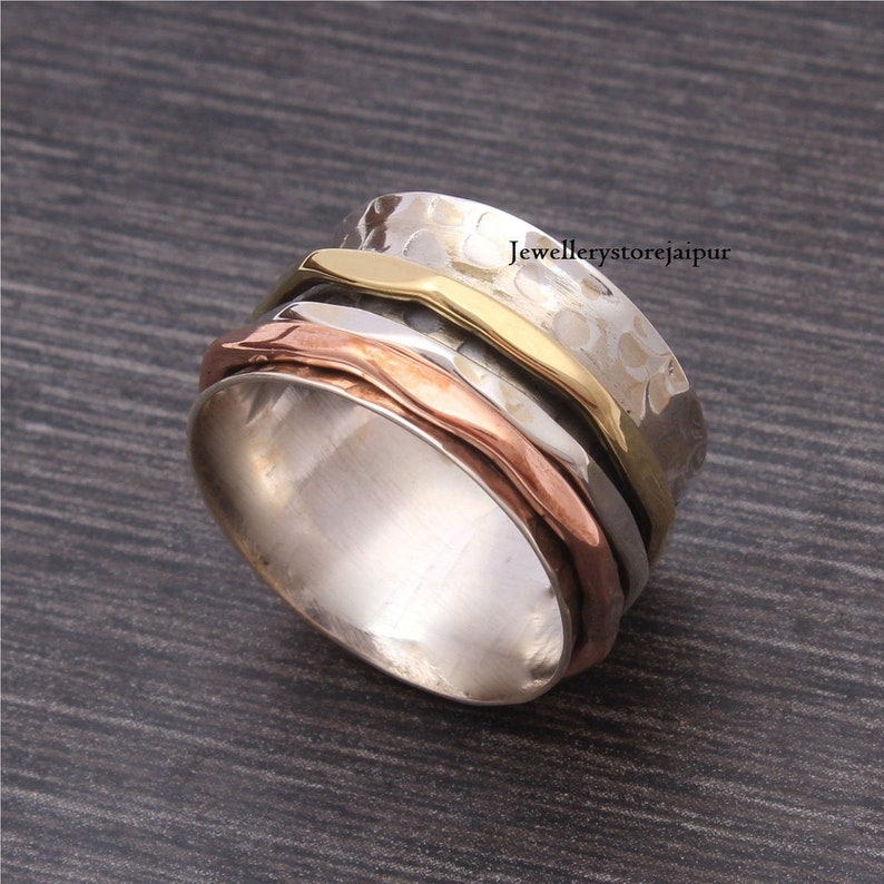 925 silver ring* Boho Statement Ring* Wide Band Spinner Ring* Fidget Meditation Ring* Sterling Silver* Hammered Spinning Ring* Worry Ring*
