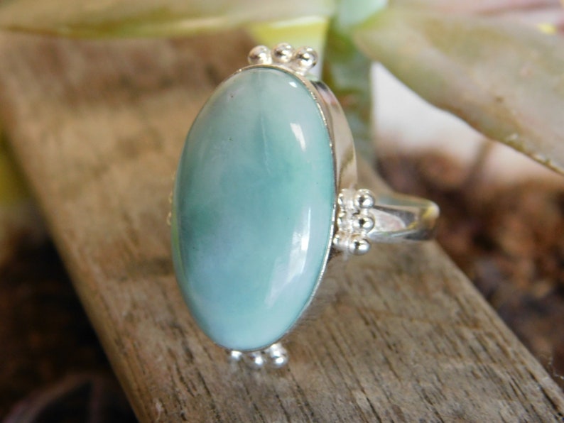 Larimar Ring* solid Sterling Silver ring* Larimar cabochon Ring* Larimar jewelry* Larimar gemstone Ring* men/'s ring* gift for her*rings*A382