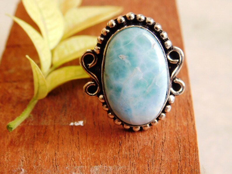 Larimar Ring gemstone ring,R176 men/'s ring,gift for her Larimar cabochon Ring,Larimar jewelry,Larimar gemstone Ring Sterling Silver ring