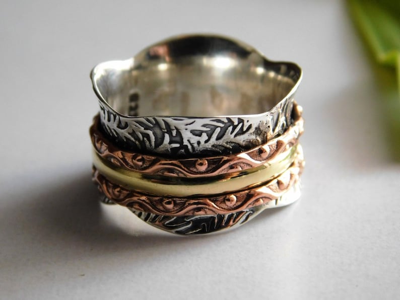 Anxiety Ring Bohemian Ring,Plain 925 Silver Ring,Three Tone Ring, Spinner Ring Fidget Ring US -7 Meditation Ring Designer Ring R-769